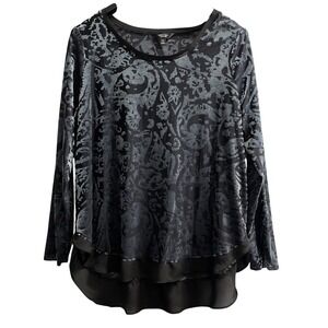 Simply Vera Wang Top 0X Black Burnout Velvet Asymmetrical Whimsigoth Fairy Grung